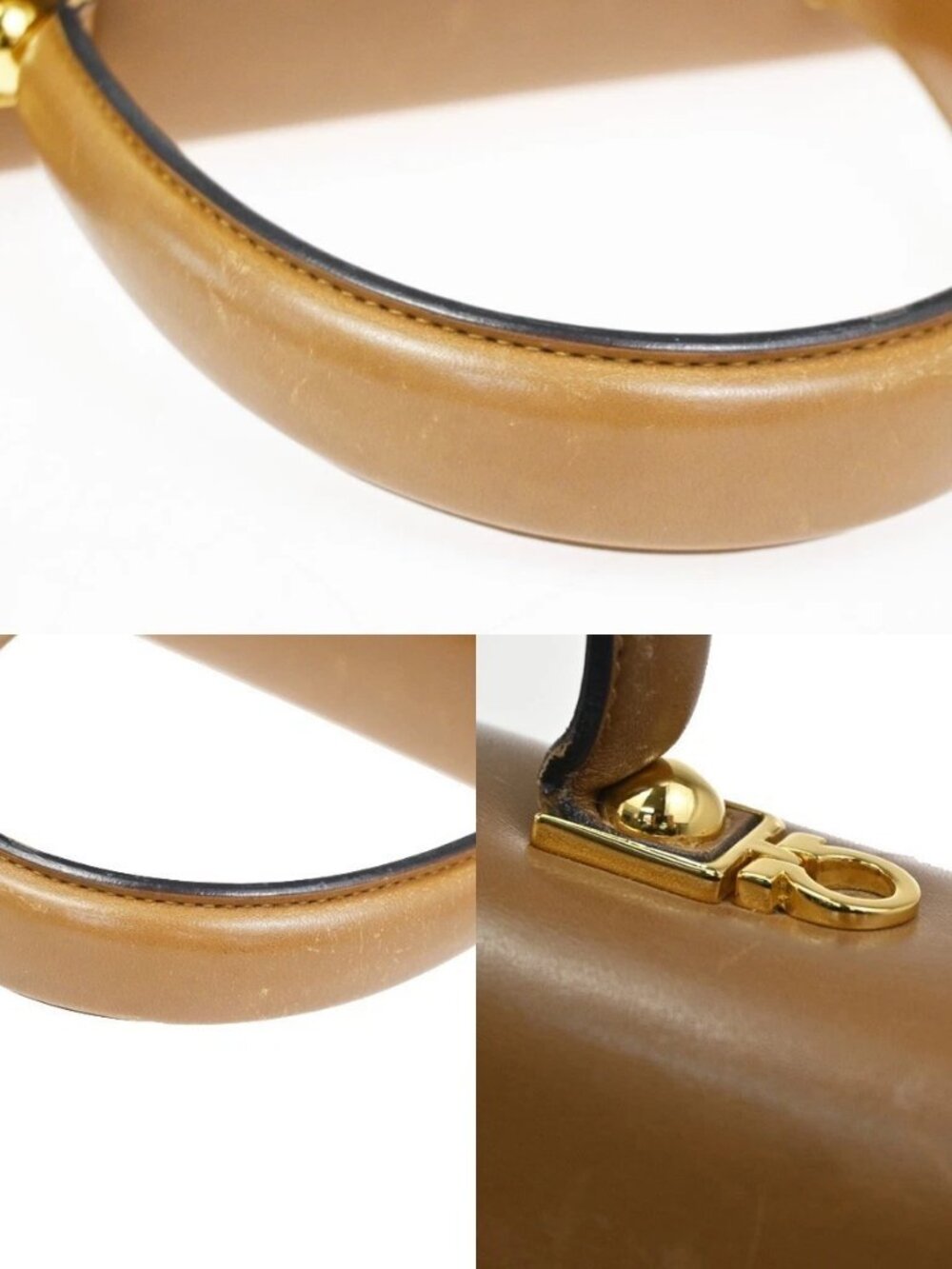 Salvatore Ferragamo Gancini Top Handle Bag Leather Brown GHW Italy 61CA782 - Picture 7 of 16